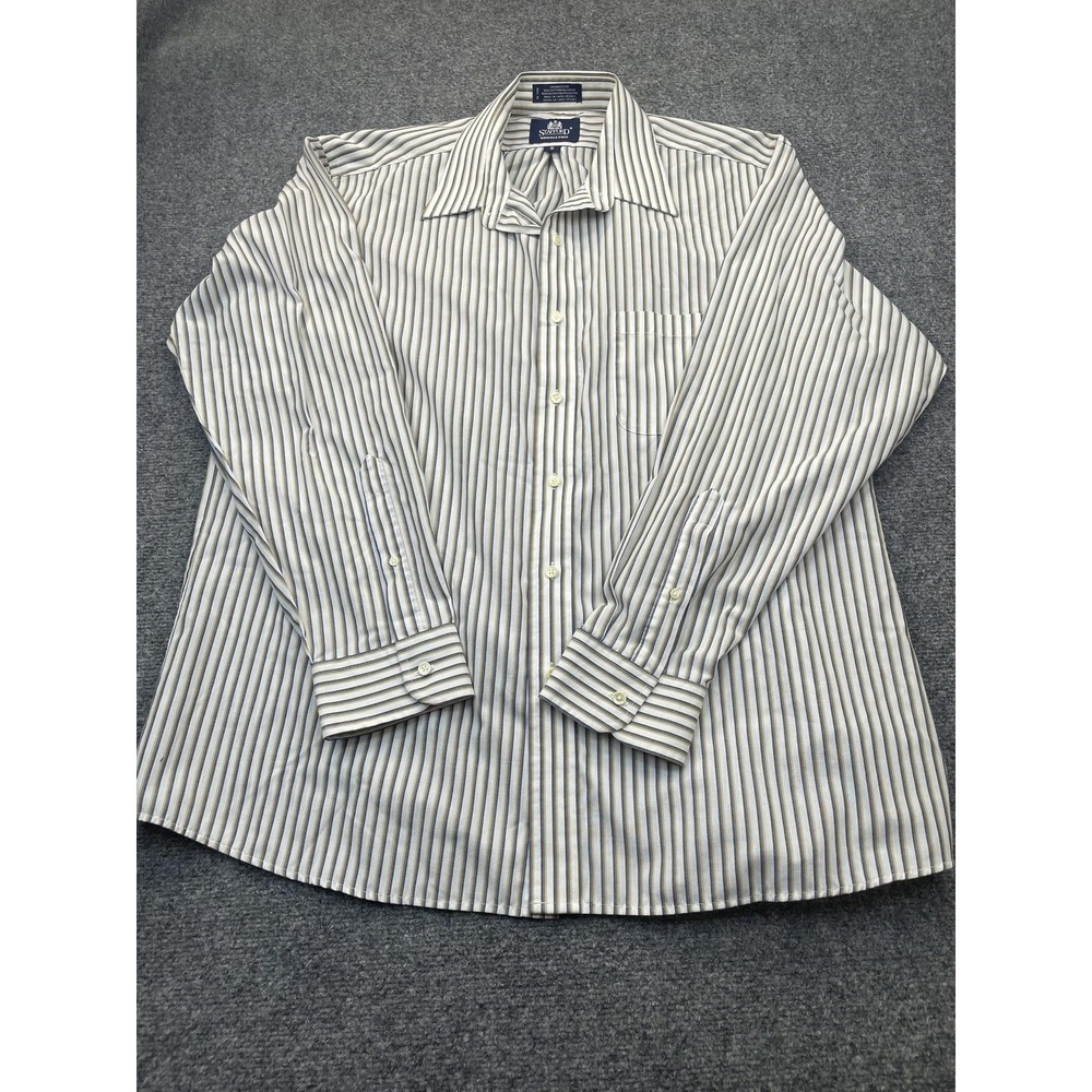 Stafford Shirt Mens Size 17 34/35 White Striped Dress Wrinkle-Free‎ Classic